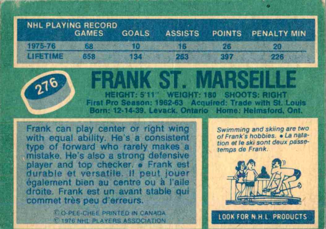 1976-77 O-Pee-Chee Frank St. Marseille #276 card back image