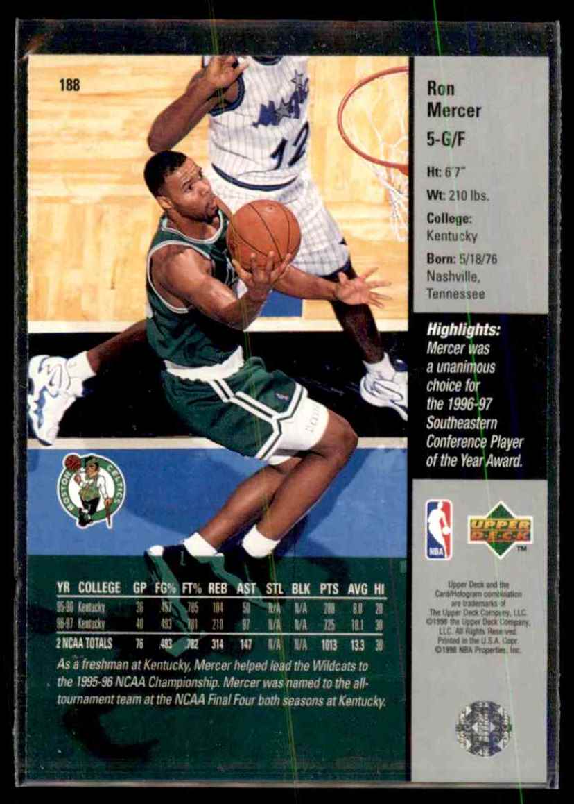1997-98 Upper Deck Ron Mercer RC #188 card back image