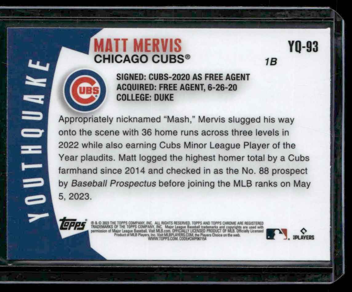 2023 Topps Chrome Update Youthquake Matt Mervis #YQ-93 card back image