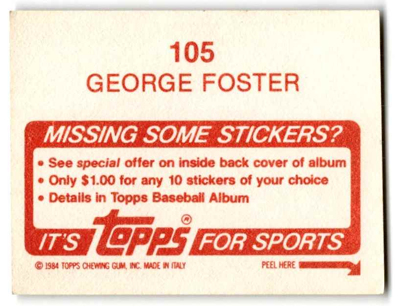 1984 Topps Stickers George Foster #105 card back image