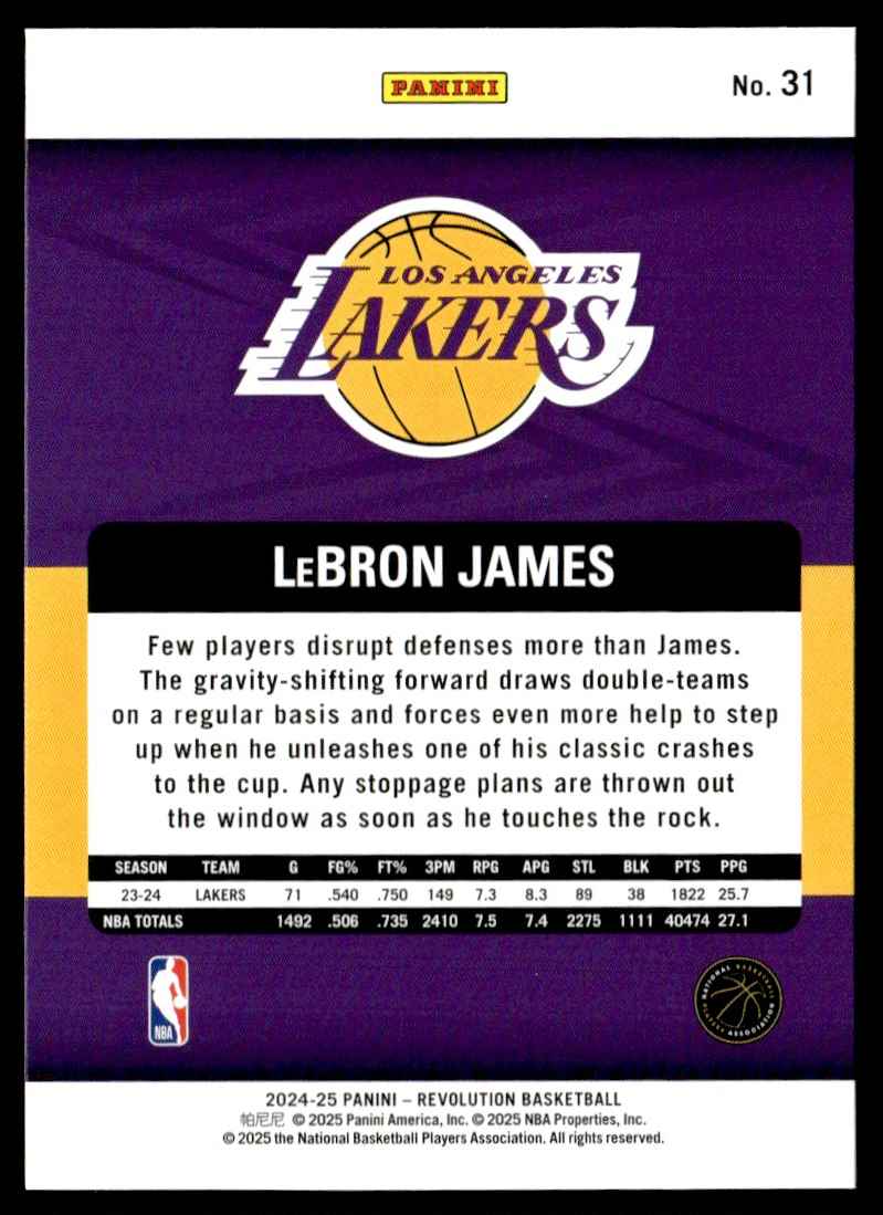 2024-25 Panini Revolution LeBron James #31 card back image