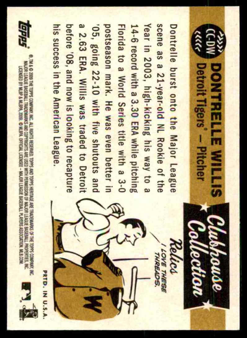 2009 Topps Heritage Clubhouse Collection Relics Dontrelle Willis #DW card back image