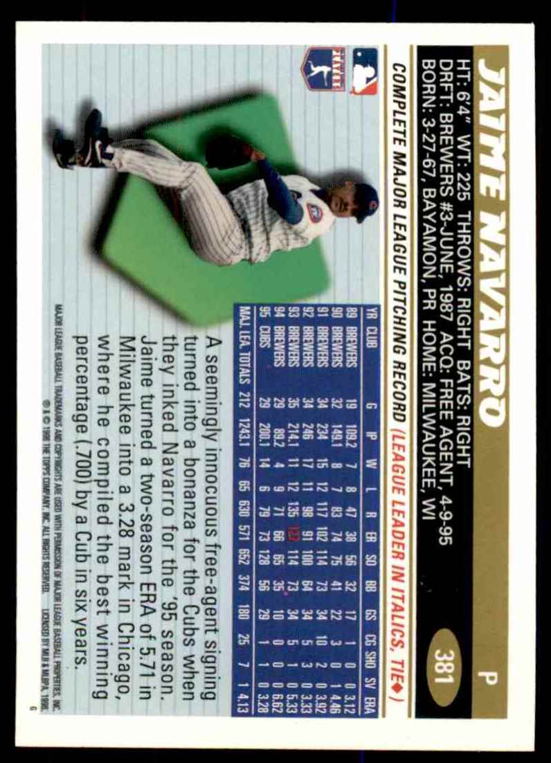 1996 Topps Jaime Navarro #381 card back image