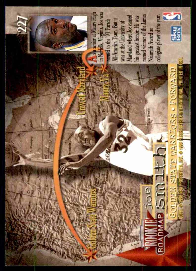 1995-96 Skybox Premium Joe Smith RC #227 card back image