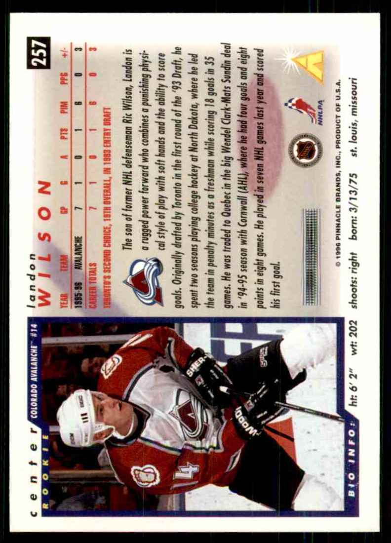 1996-97 Score Landon Wilson #257 card back image