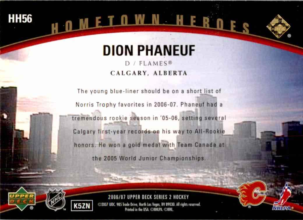2006-07 Upper Deck Hometown Heroes Dion Phaneif #HH56 card back image