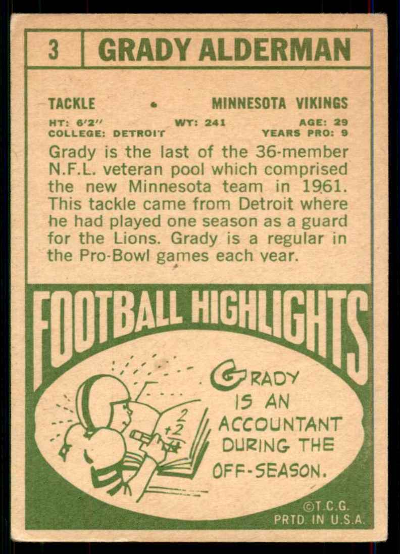 1968 Topps Grady Alderman #3 card back image