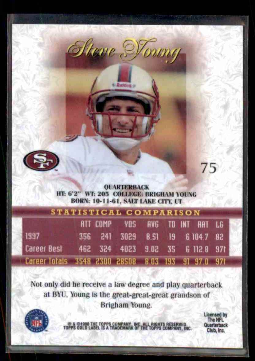 1998 Topps Gold Label Class 2 Steve Young #75 card back image