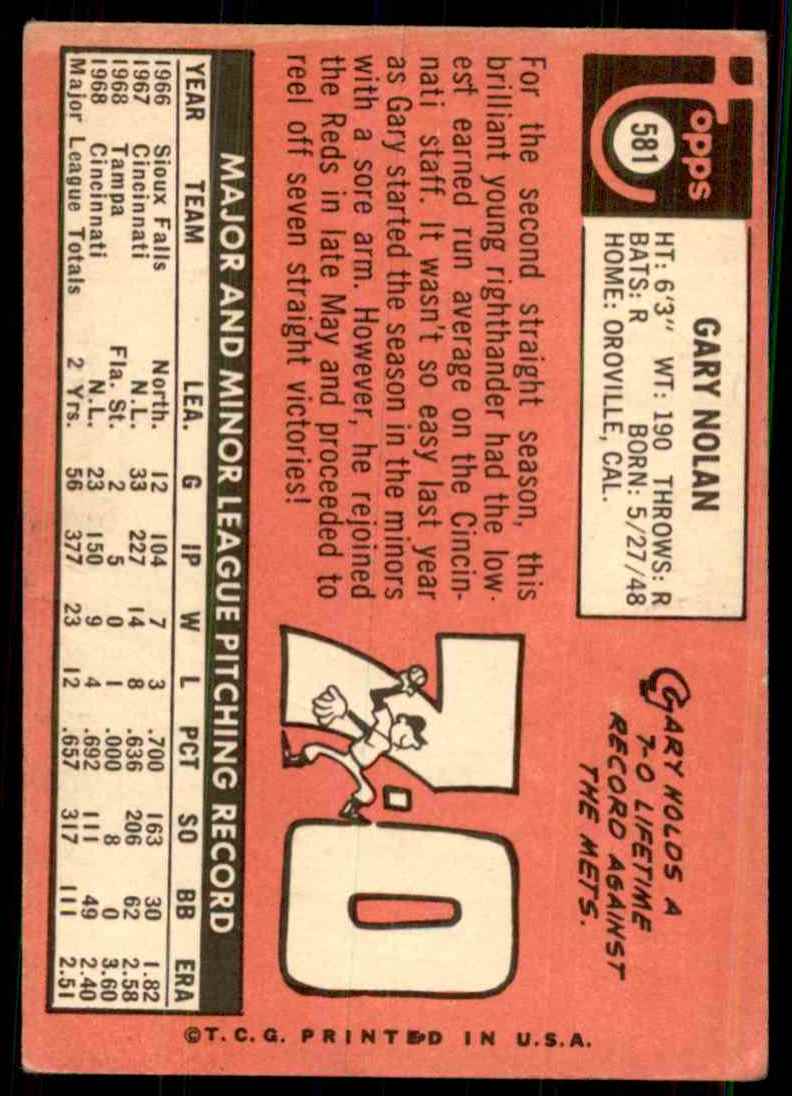 1969 Topps Gary Nolan #581 card back image