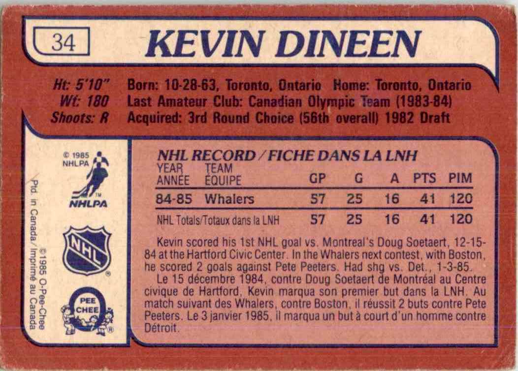 1985-86 O-Pee-Chee Kevin Dineen #34 card back image
