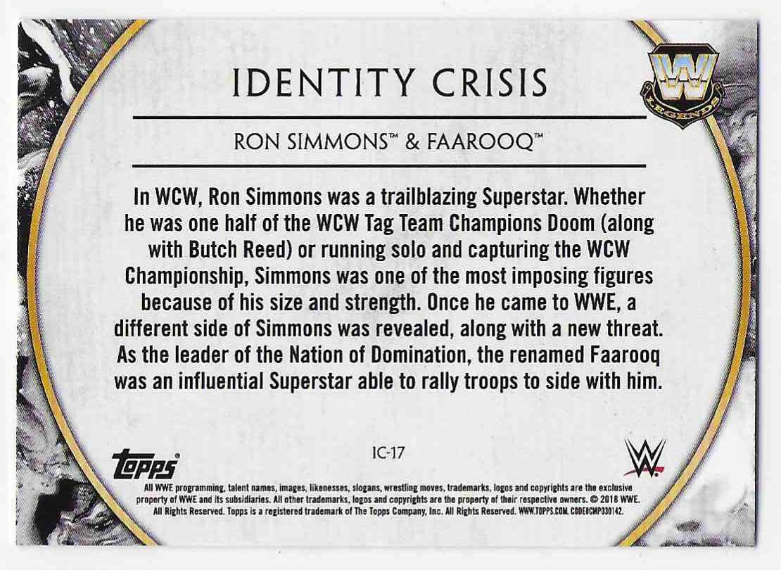 2018 Legends Of Wwe Identity Crisis Ron Simmons & Faarooq #17 card back image