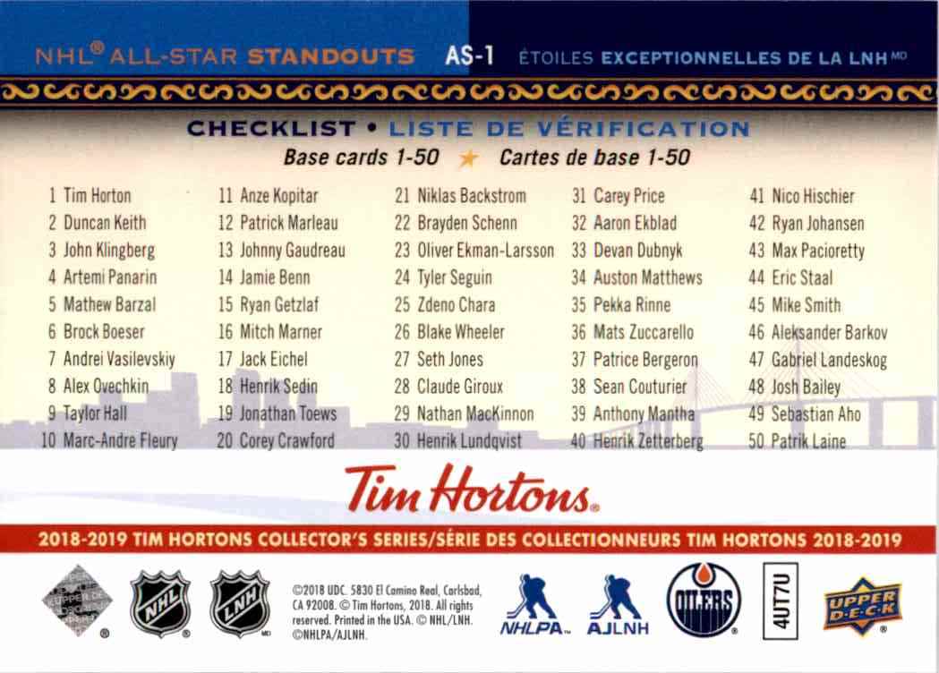 2018-19 Upper Deck Tim Hortons NHL All Star Standouts Connor McDavid #AS-1 card back image