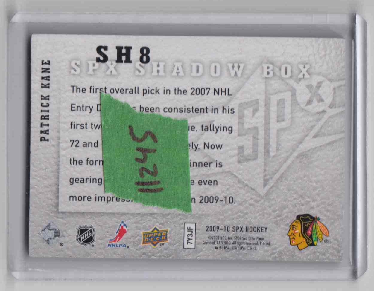 2009-10 Upper Deck SPx Shadow Box Patrick Kane #SH8 card back image