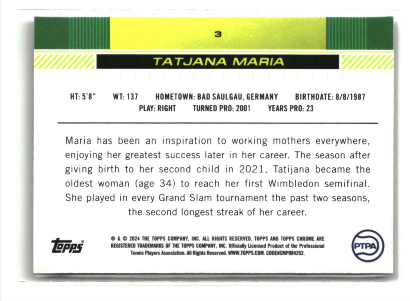 2024 Topps Chrome Negative Refractor TATJANA MARIA #3 card back image