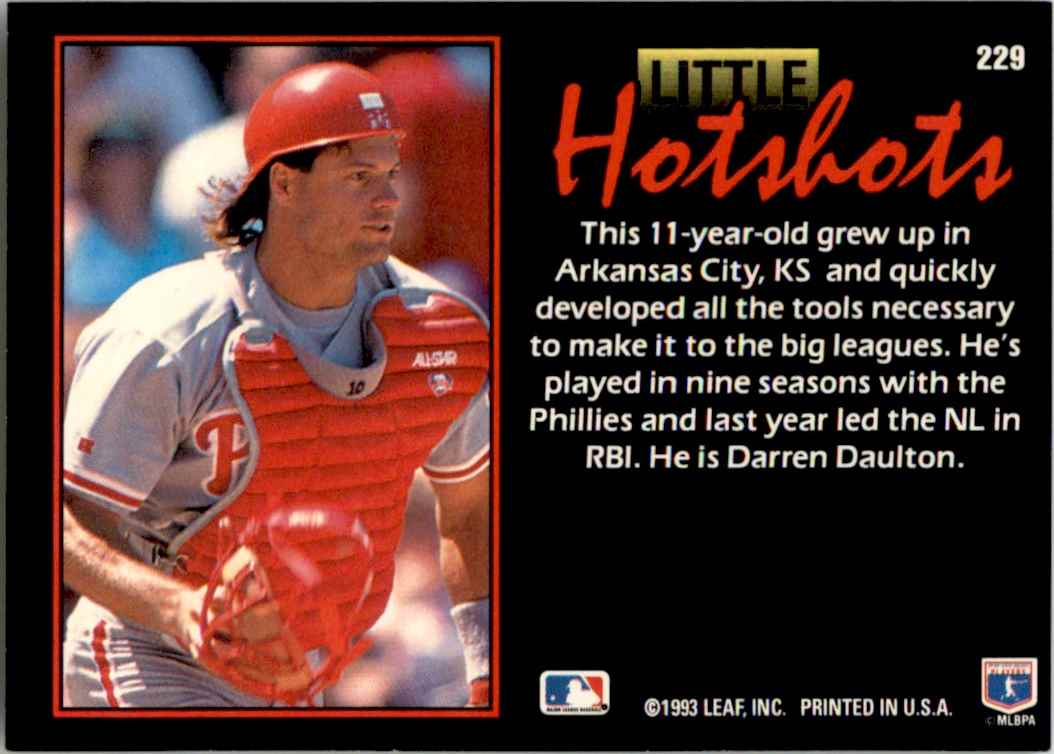 1993 Baseball Leaf Triple Play Darren Daulton #229 card back image