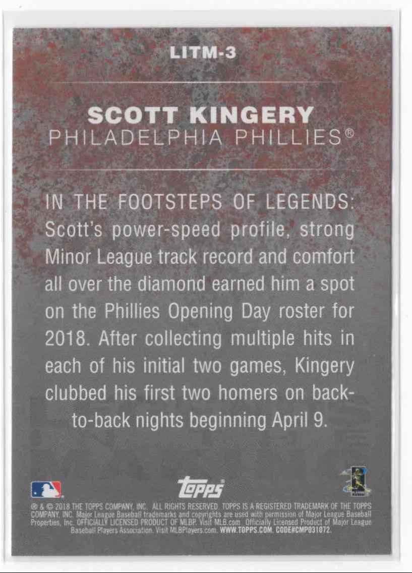 2018 Topps Update Legends In The Making Scott Kingery #LITM-3 card back image