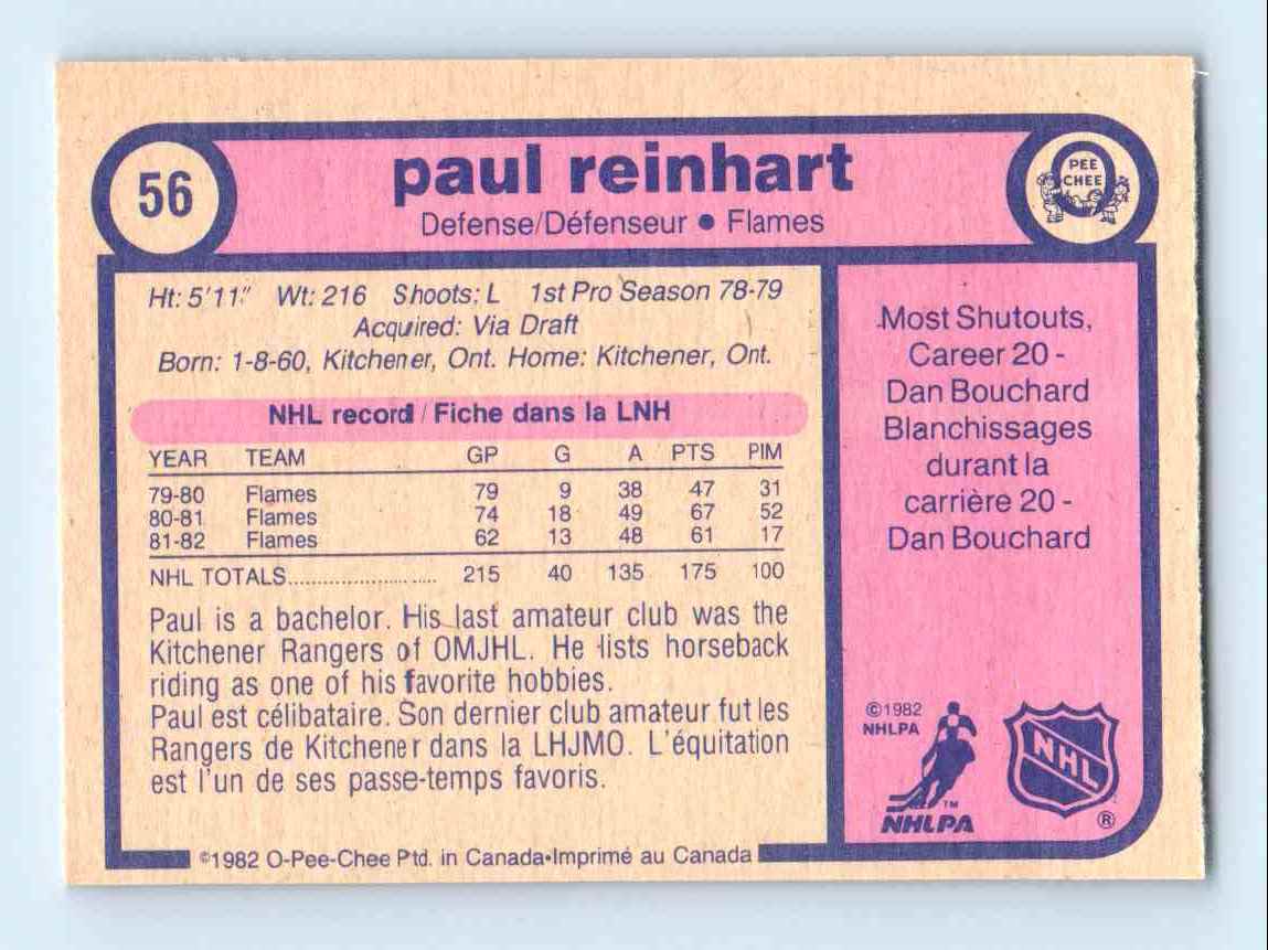 1982-83 O-Pee-Chee Paulreinhart #56 card back image