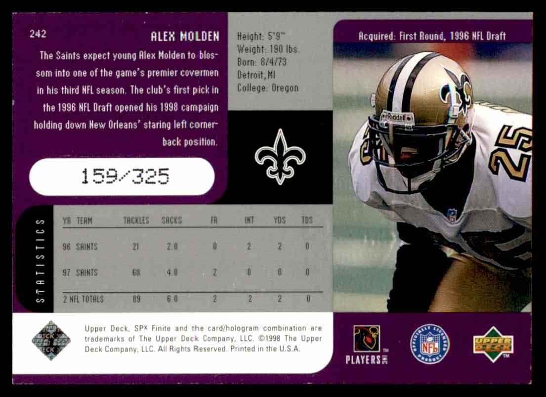 1998 Upper Deck SPx Finite Spectrum Alex Molden #242 card back image