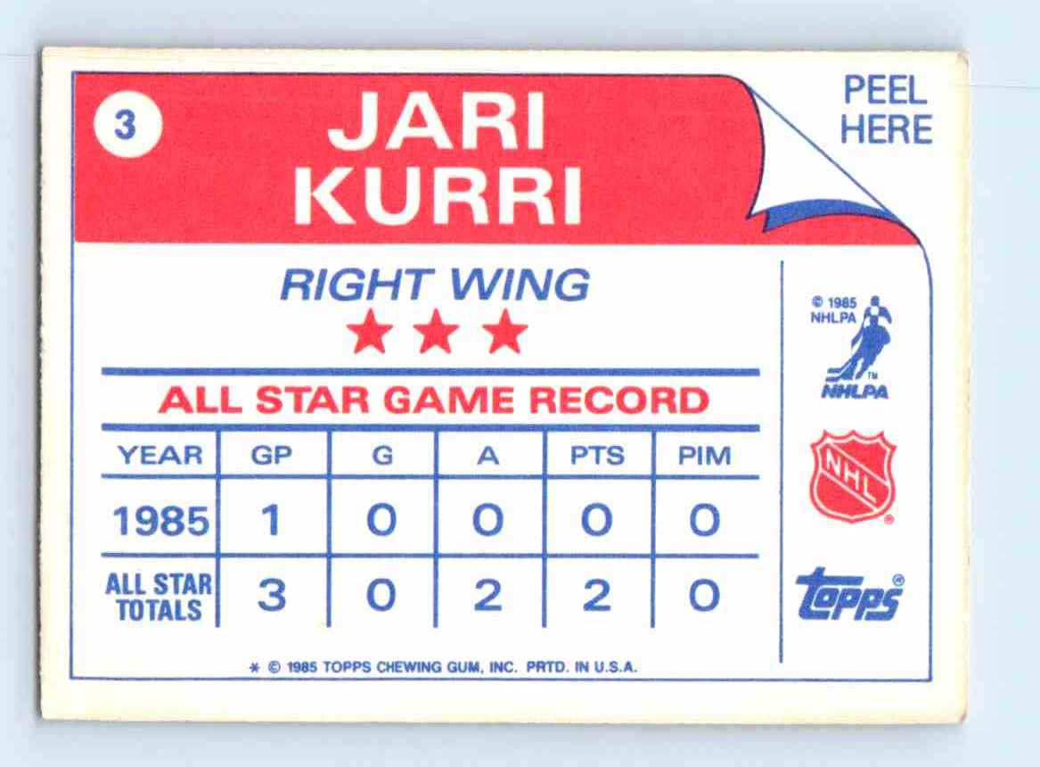 1985-86 Topps Sticker Inserts Jari Kurri #3 card back image