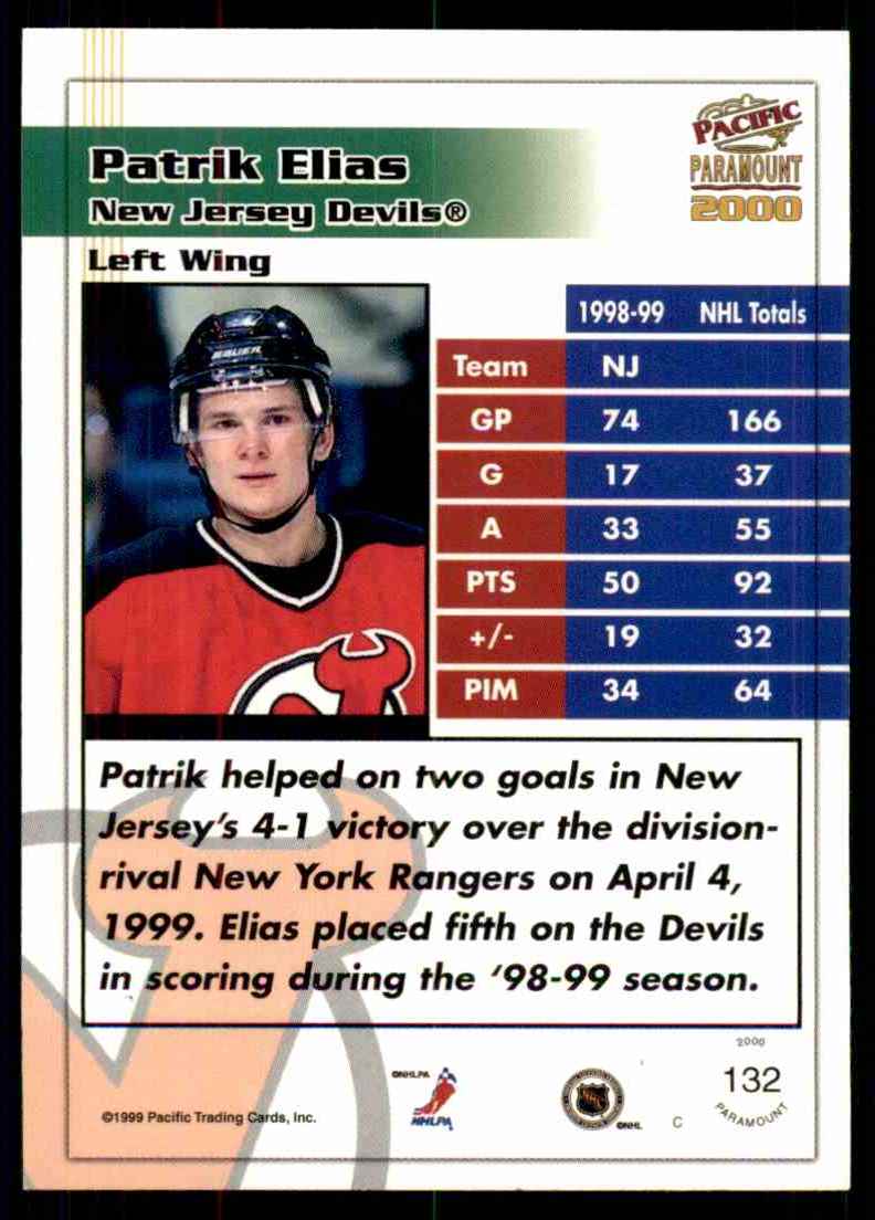 1999-00 Pacific Paramount Ice Blue Patrik Elias #132 card back image