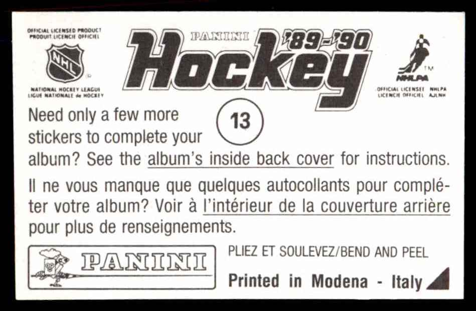 1989-90 Panini Stickers Canadians Flames Action #13 card back image