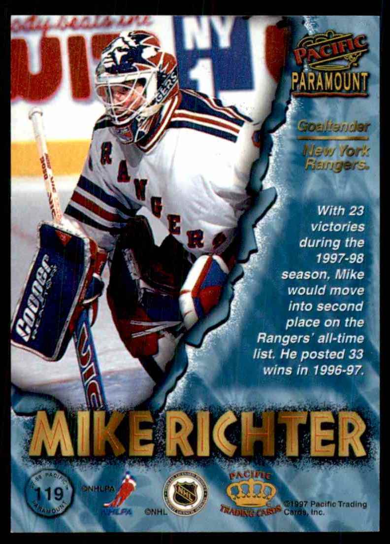 1997-98 Pacific Paramount Silver Mike Richter #119 card back image