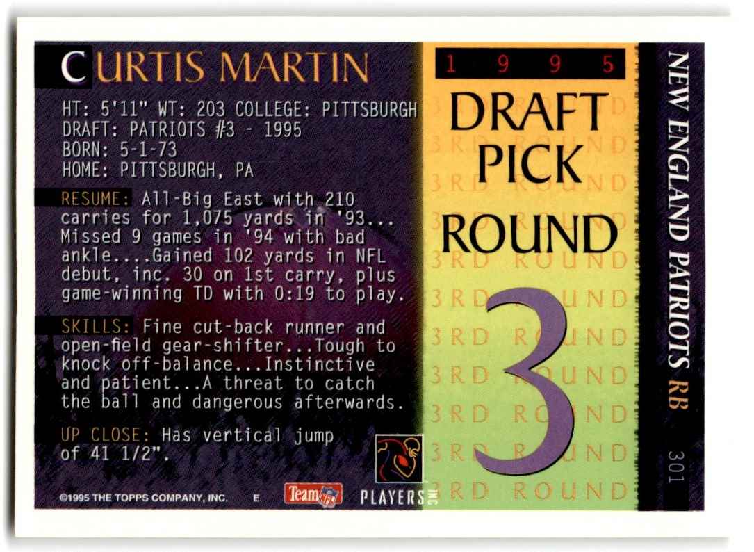 1995 Bowman Curtis Martin #301 card back image
