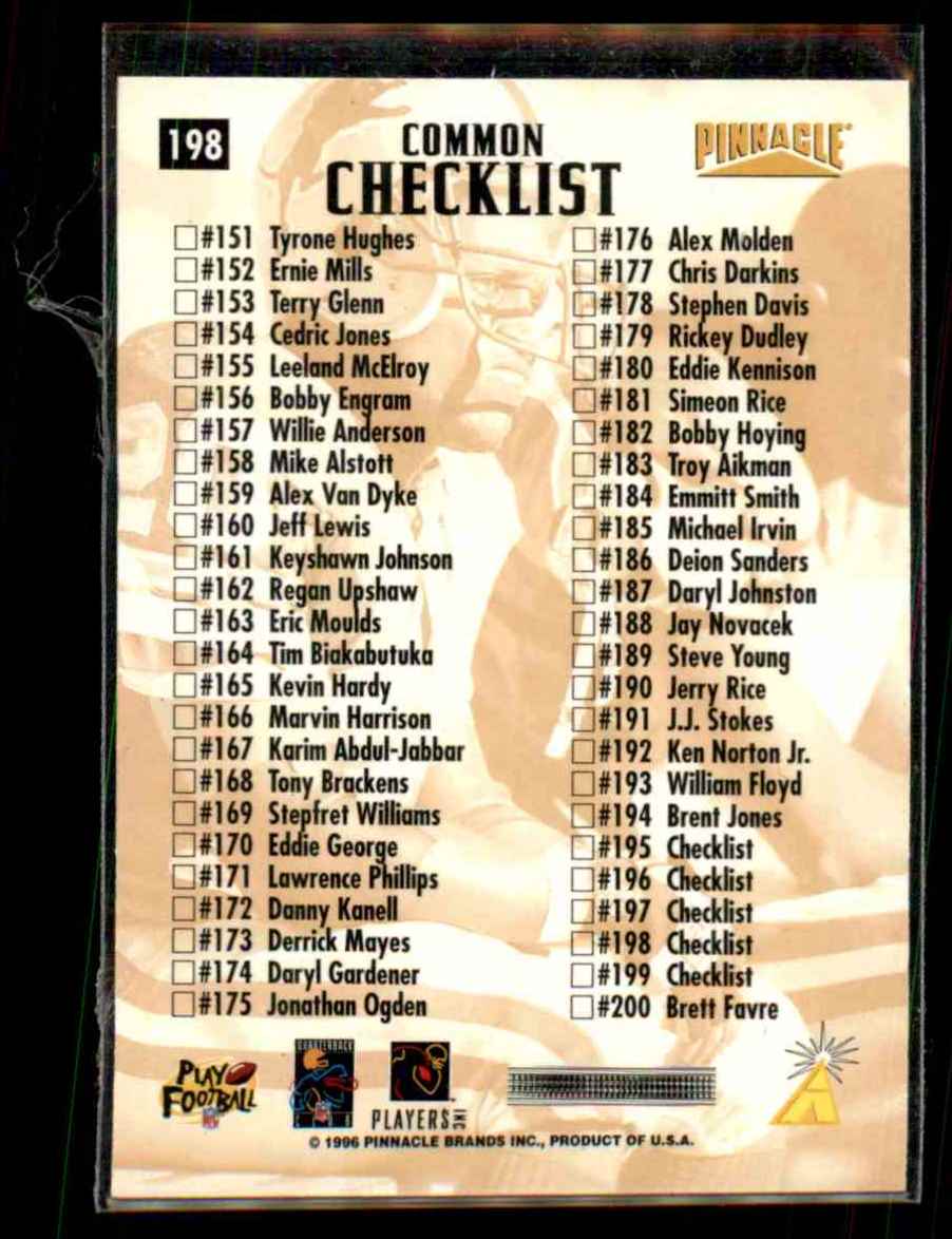 1996 Pinnacle Barry Sanders #198 card back image