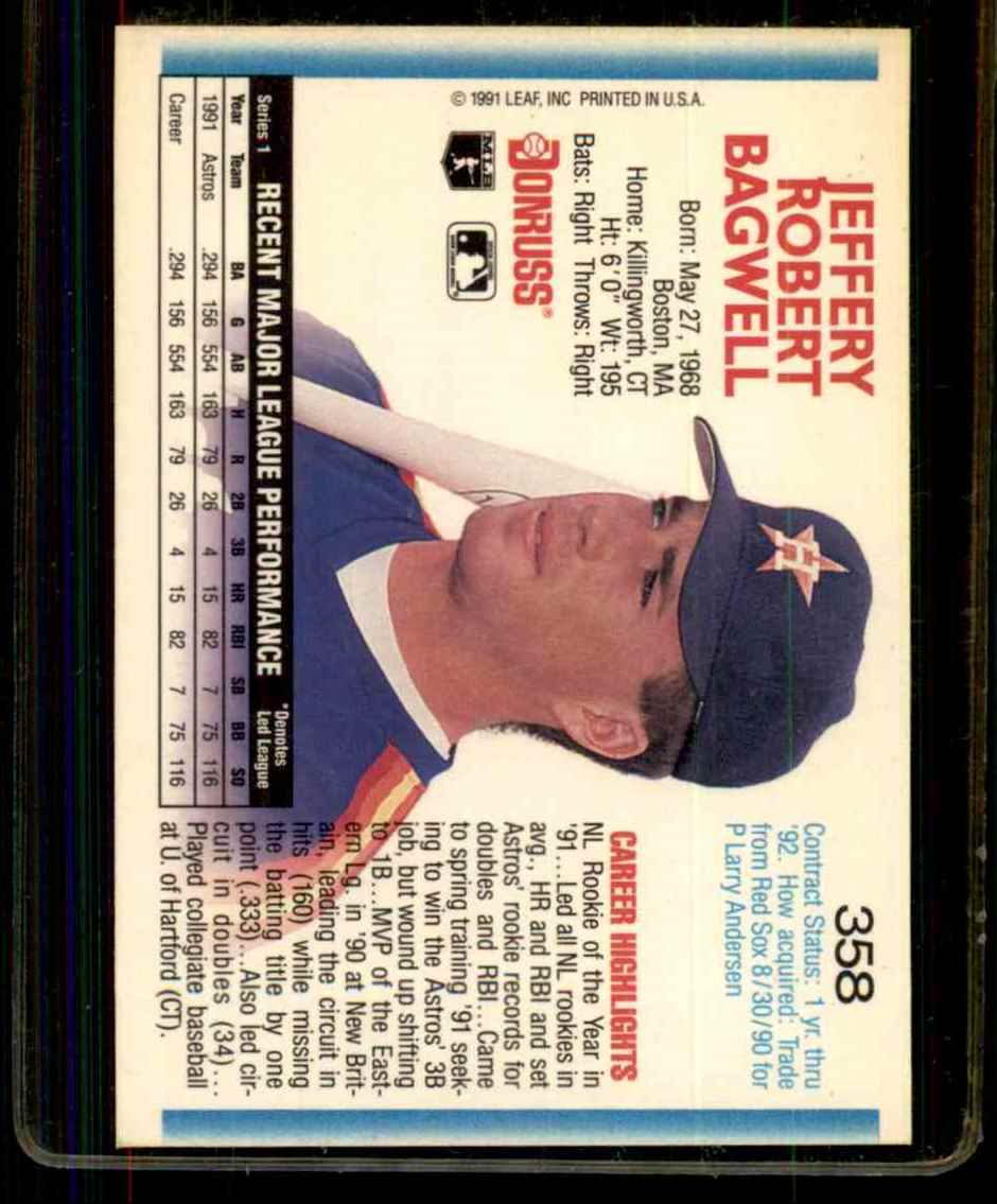 1992 Donruss Jeff Bagwell #358 card back image