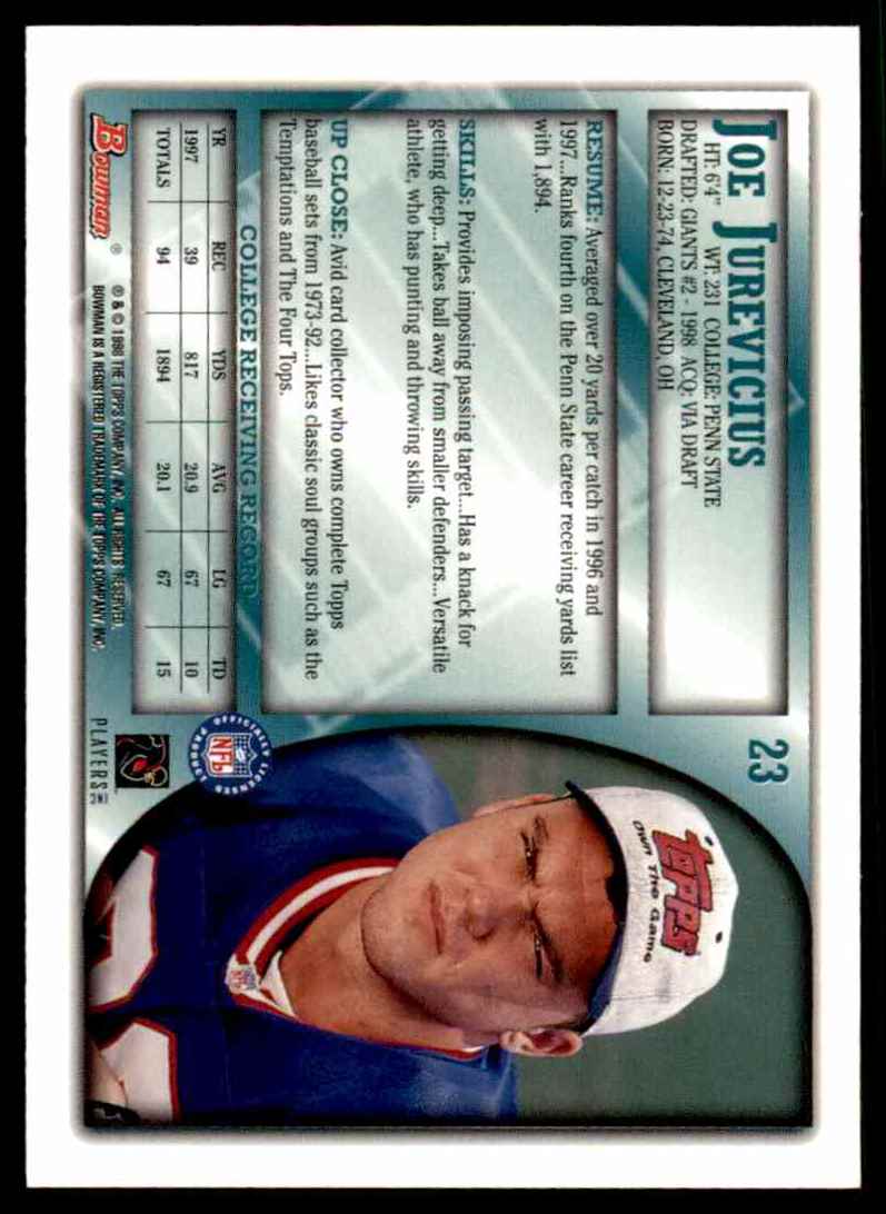 1998 Bowman Joe Jurevicius #23 card back image