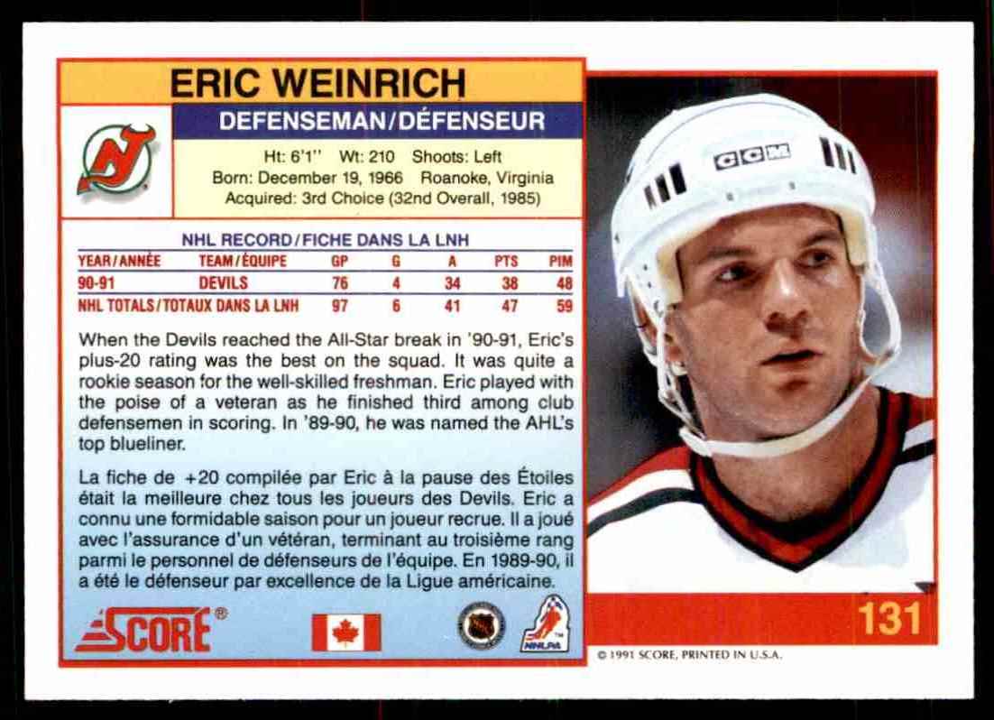 1990-91 Score Canadian Eric Weinrich #131 card back image