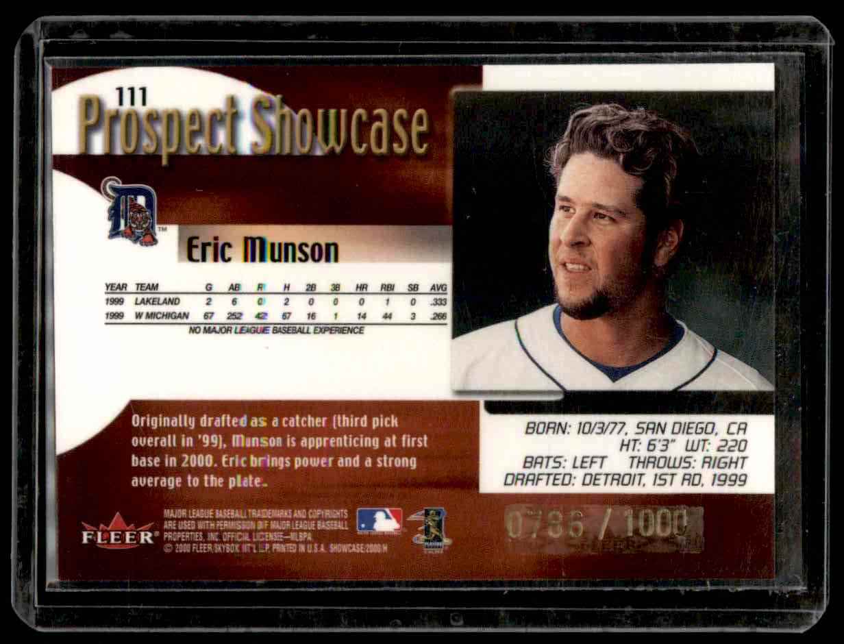 2000 Fleer Showcase Eric Munson #111 card back image
