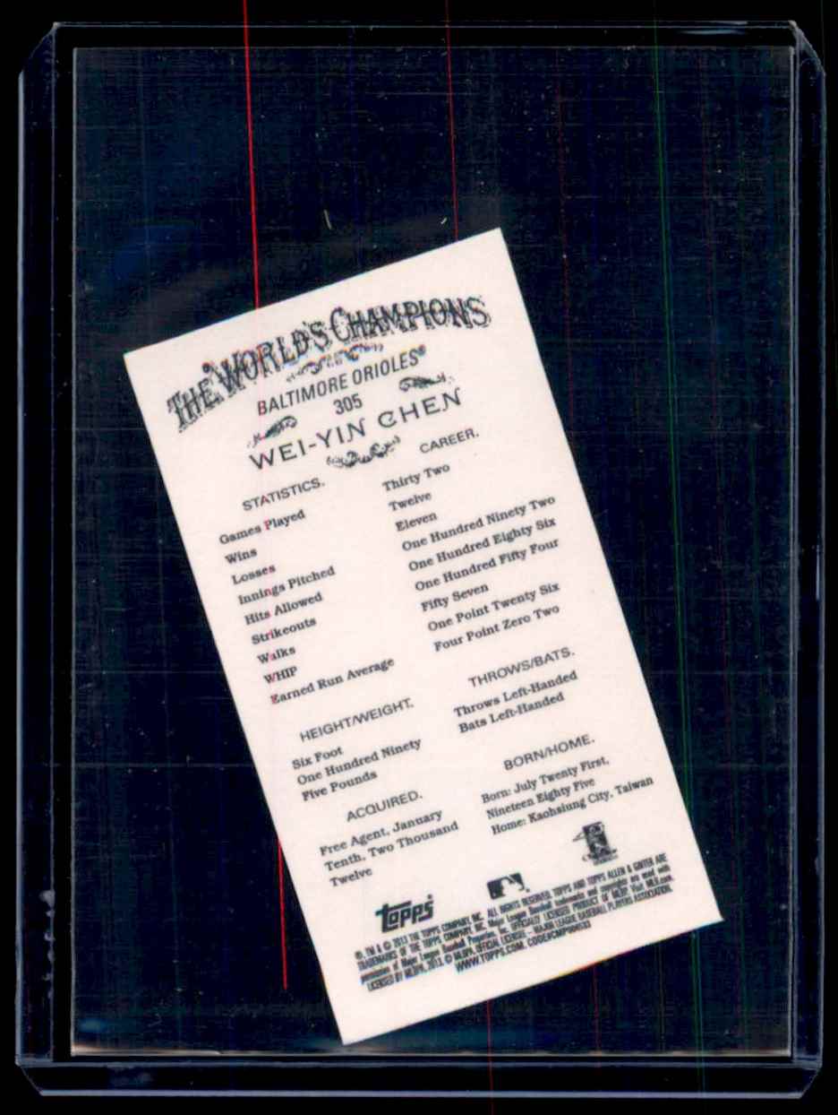 2013 Topps Allen & Ginter Mini Wei-Yin Chen #305 card back image