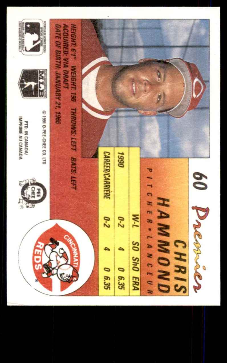 1991 O-Pee-Chee Premier Chris Hammond #60 card back image