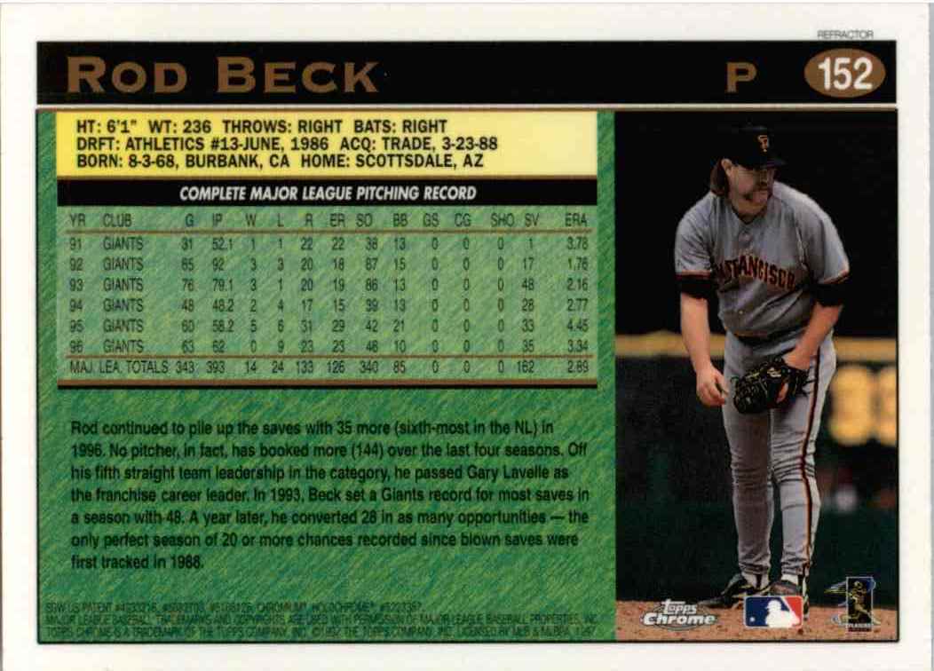 1997 Topps Chrome Rod Beck #152 card back image