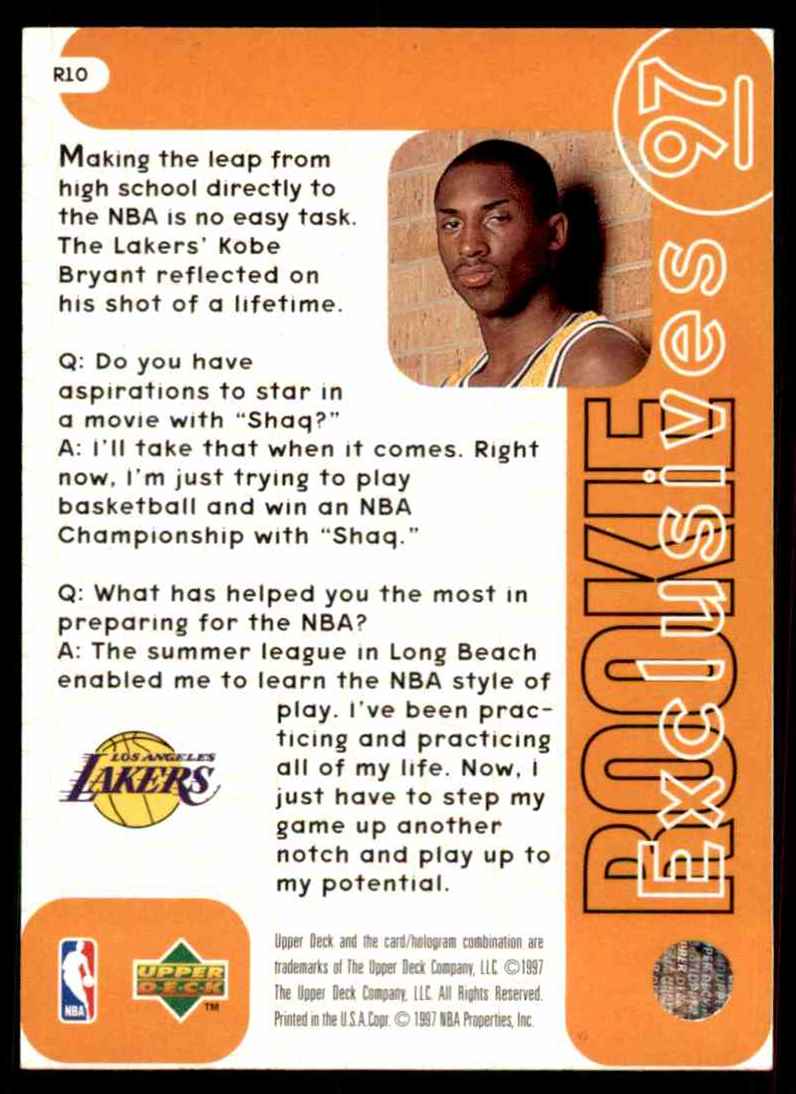 1996-97 Upper Deck Rookie Exclusives Kobe Bryant #R10 card back image