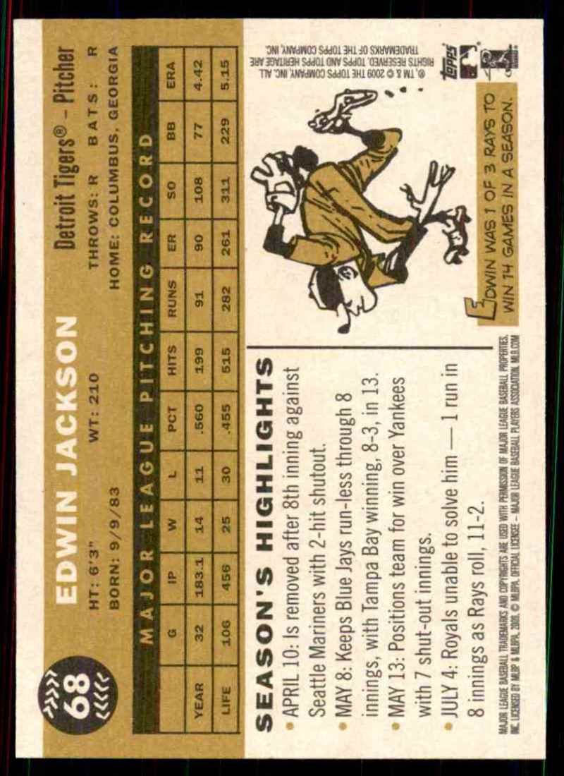 2009 Topps Heritage Edwin Jackson #68 card back image
