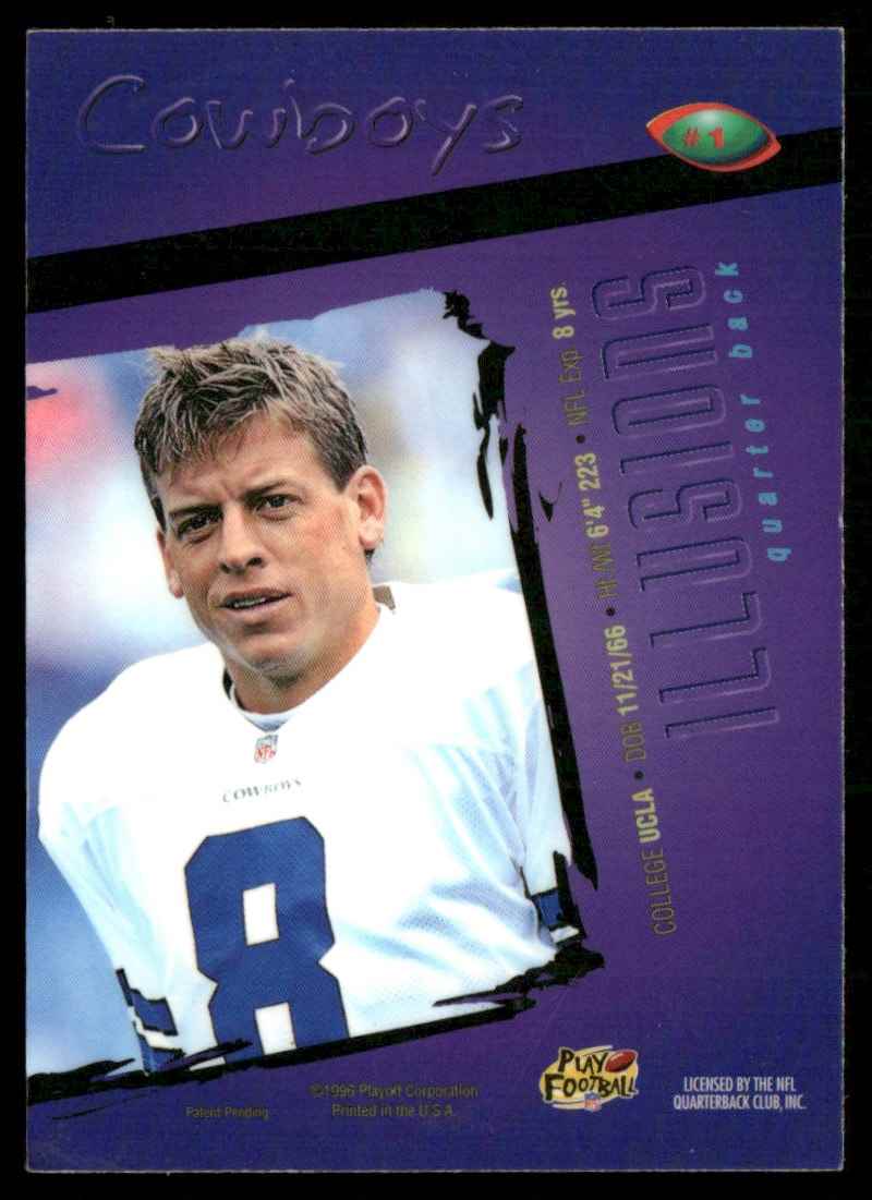 1996 Playoff Illusions Troy Aikman #1 card back image