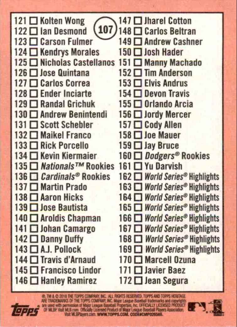 2018 Topps Heritage Kris Bryant #107 card back image