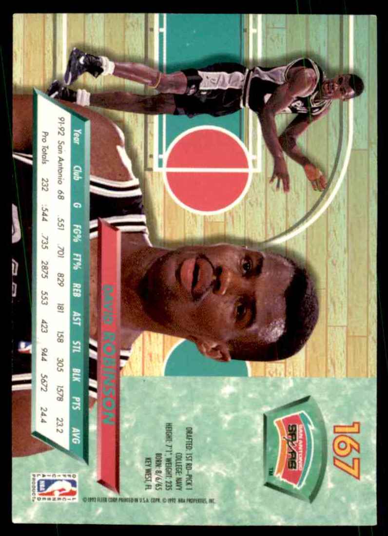 1992-93 Ultra David Robinson #167 card back image