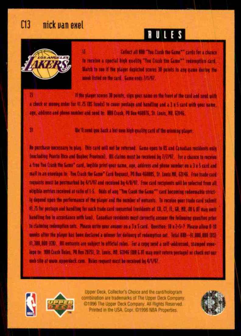 1996-97 Collector's Choice Crash The Game Nick Van Exel #C13 card back image