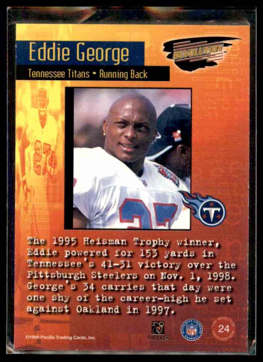 1999 Pacific Revolution Three-Deep Zone Silver Eddie George #24 card back image