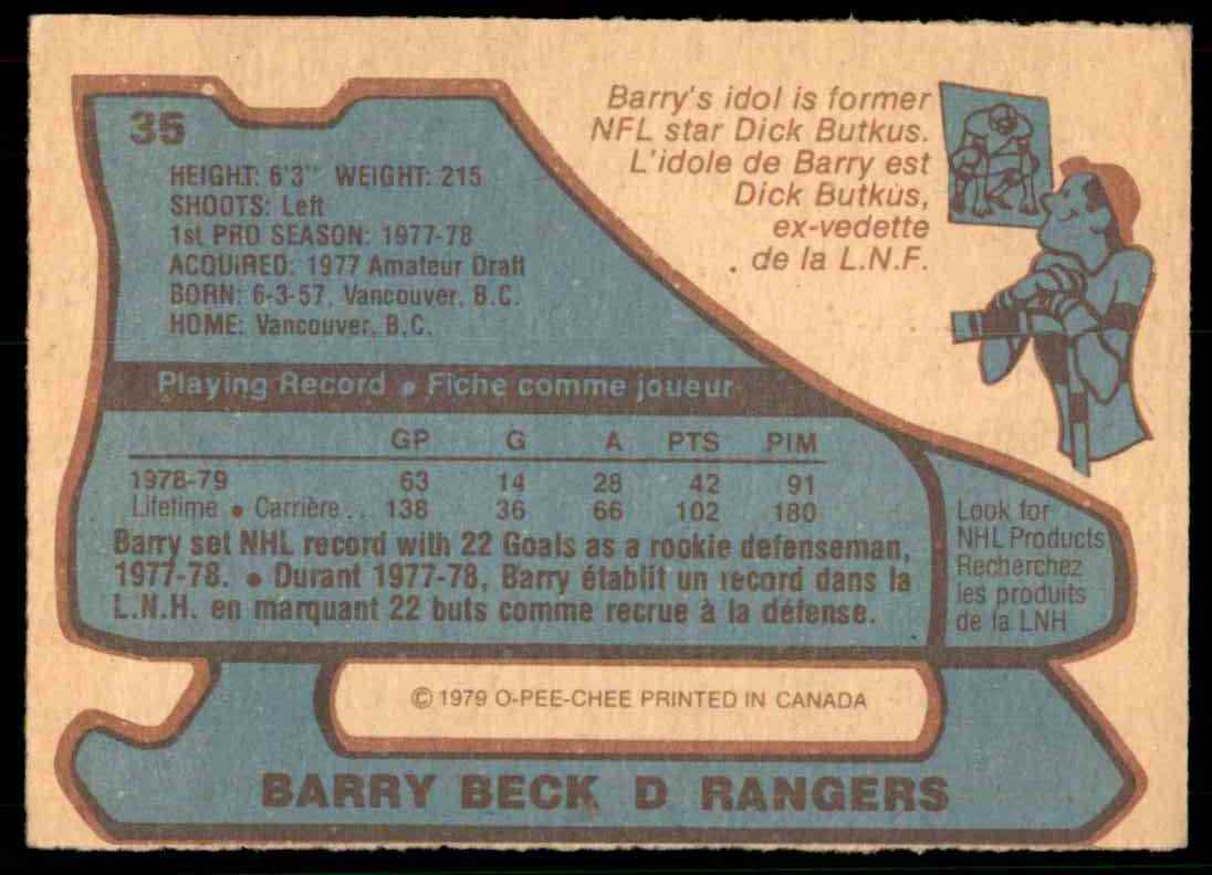 1979-80 O-Pee-Chee Barry Beck #35 card back image