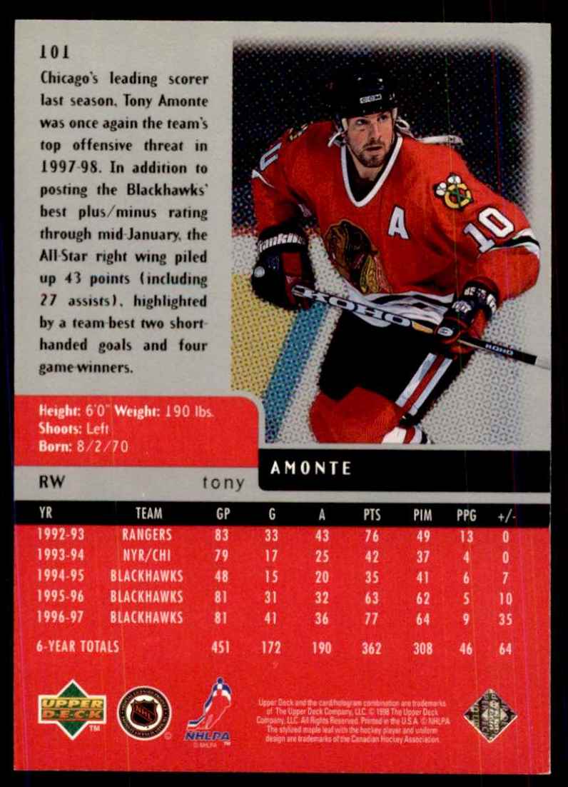 1997-98 Upper Deck Black Diamond Tony Amonte #101 card back image