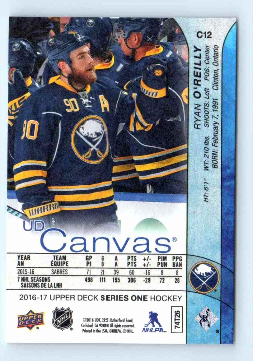 2015-16 Upper Deck Canvas Ryan O'Reilly #C12 card back image